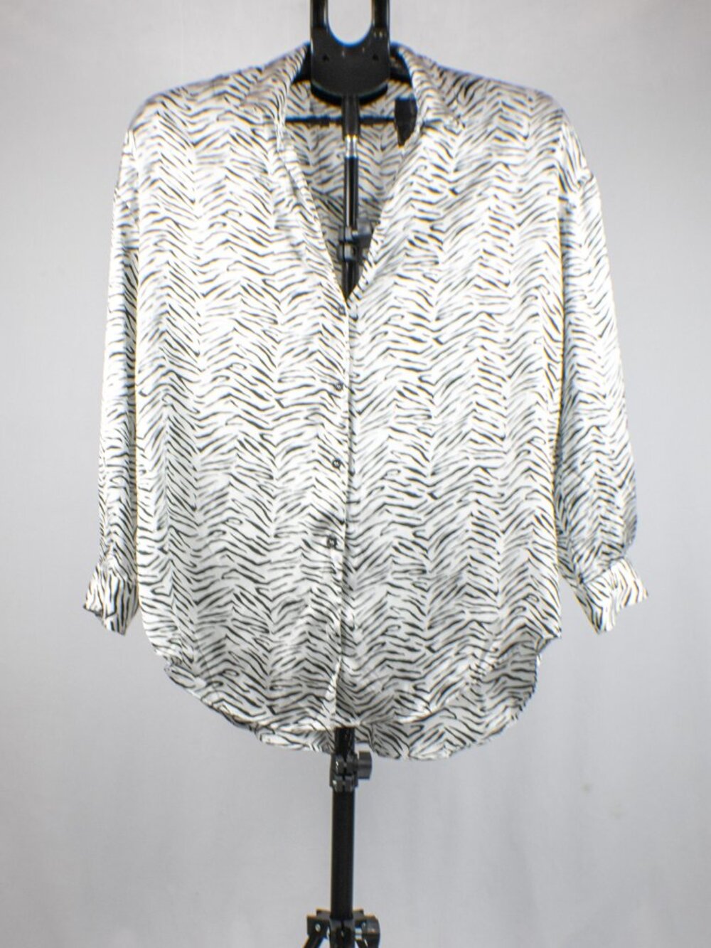 Zara Womens Small Zebra Print Satin Oversized Button Down Shirt Long Sleeve Blou